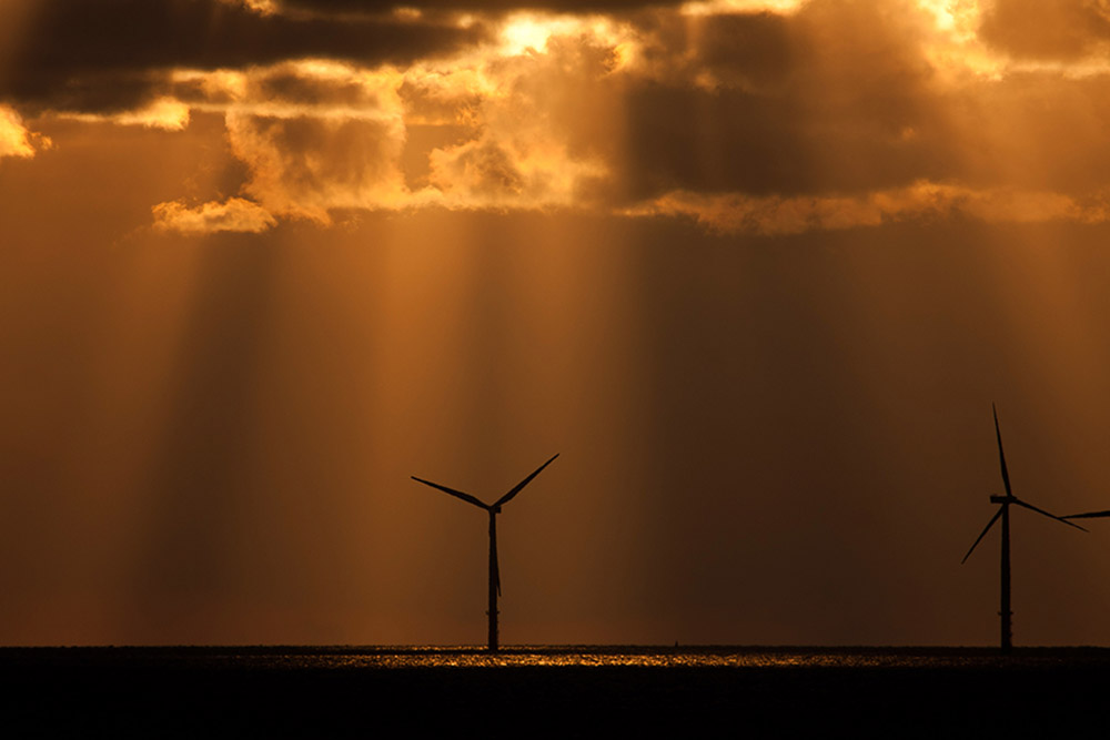 Offshore Wind Farm In Moody Sunset